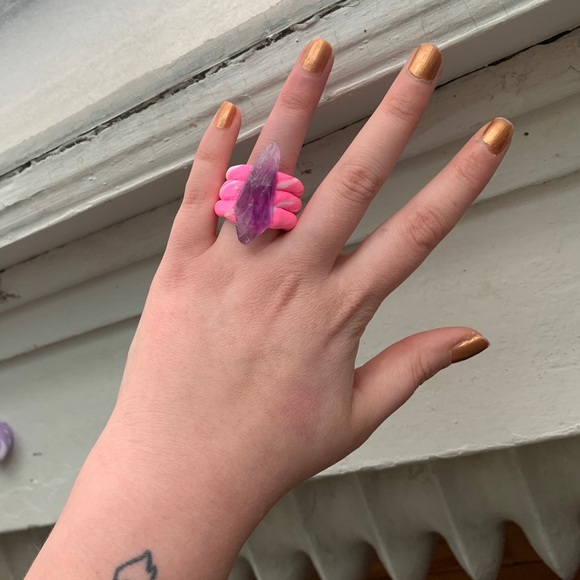 FREE ADD ON Handmade Pink Amethyst Clay Ring - Picture 3 of 5